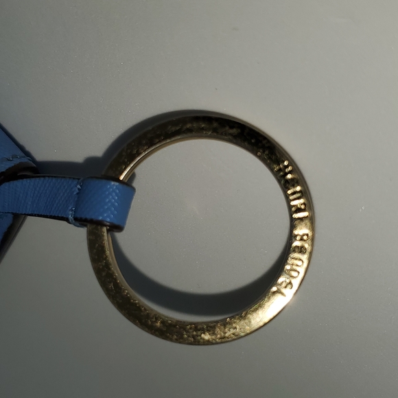 HENRI BENDEL Sky Blue Centennial Stripe Leather Keychain Wallet Coin Purse - Picture 4 of 10